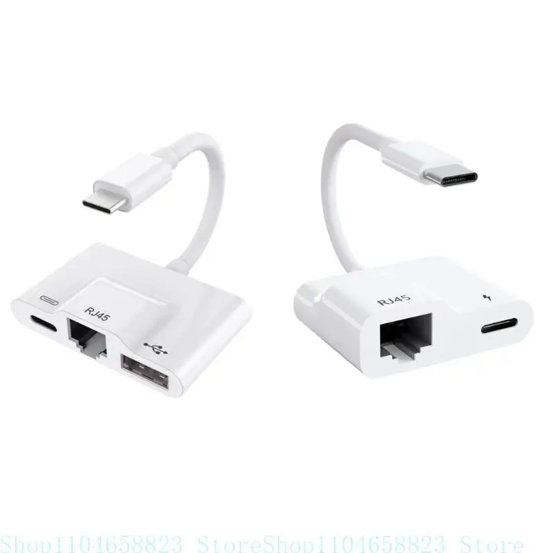 

USBC Ethernet OTG Adapter TypeC to USB Cable RJ45 10/100Mbps Ethernet 60W Port Converter for Phone Adapter