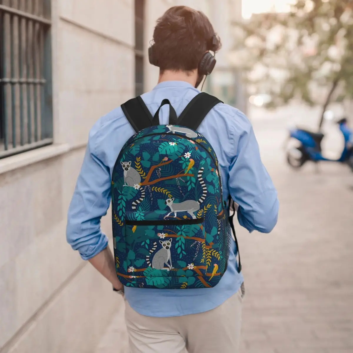 Lemurs In A Blue Jungle Student Backpack School Bag Hiking Travel Daypack for Men Women Bookbag Shoulder Bags