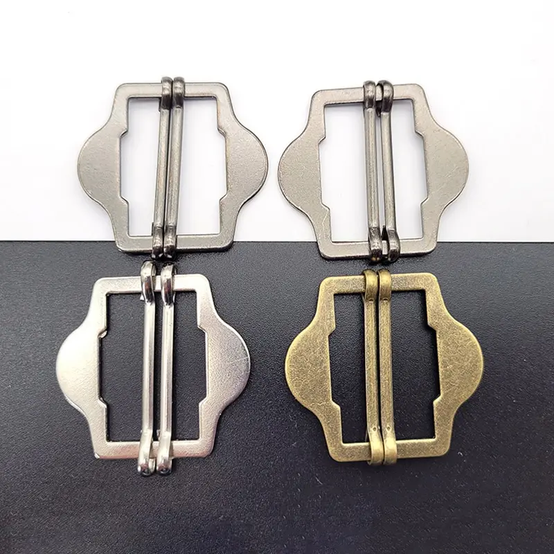 3PCS Metal Two Slides Tri-Glide Buckles For Suit Vest Shoulder Leather Bag Strap Belt Slider Adjustment Rectangle Buckle