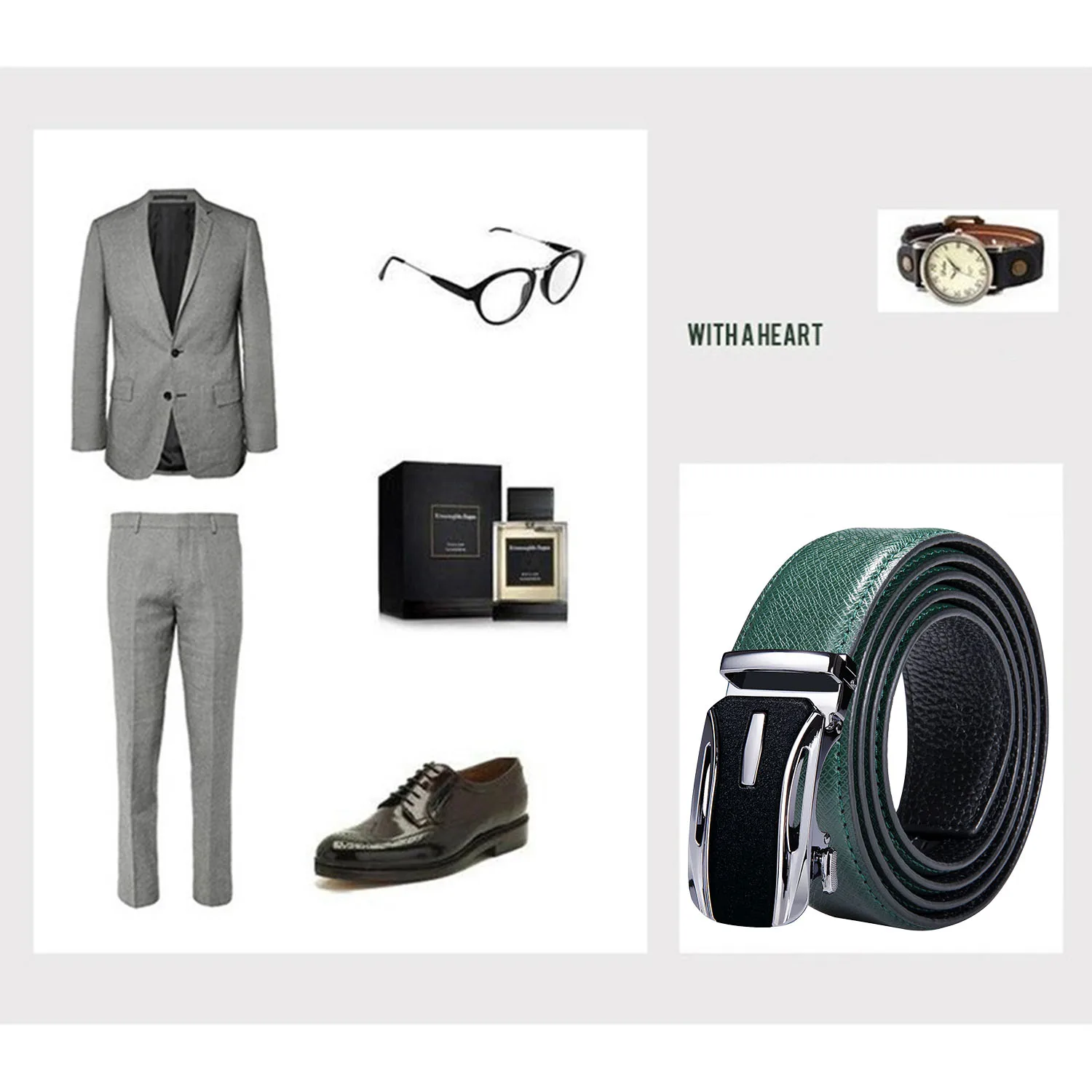 High Quality Green Faux Leather Belts For Men Metal Automatic Buckle Men's Belt Luxury Famous Brand Waist Strap DiBanGu