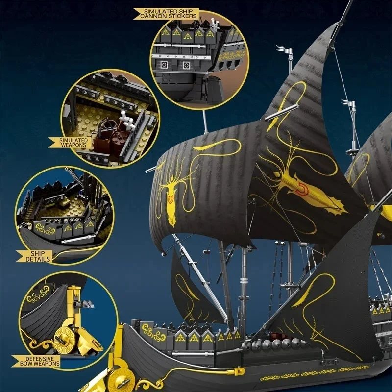 The Silence Ship Model Building Blocks Moc 66022 Medieval Military Transport Creative Ornaments Boat Bricks Toy Gift Kids Boys
