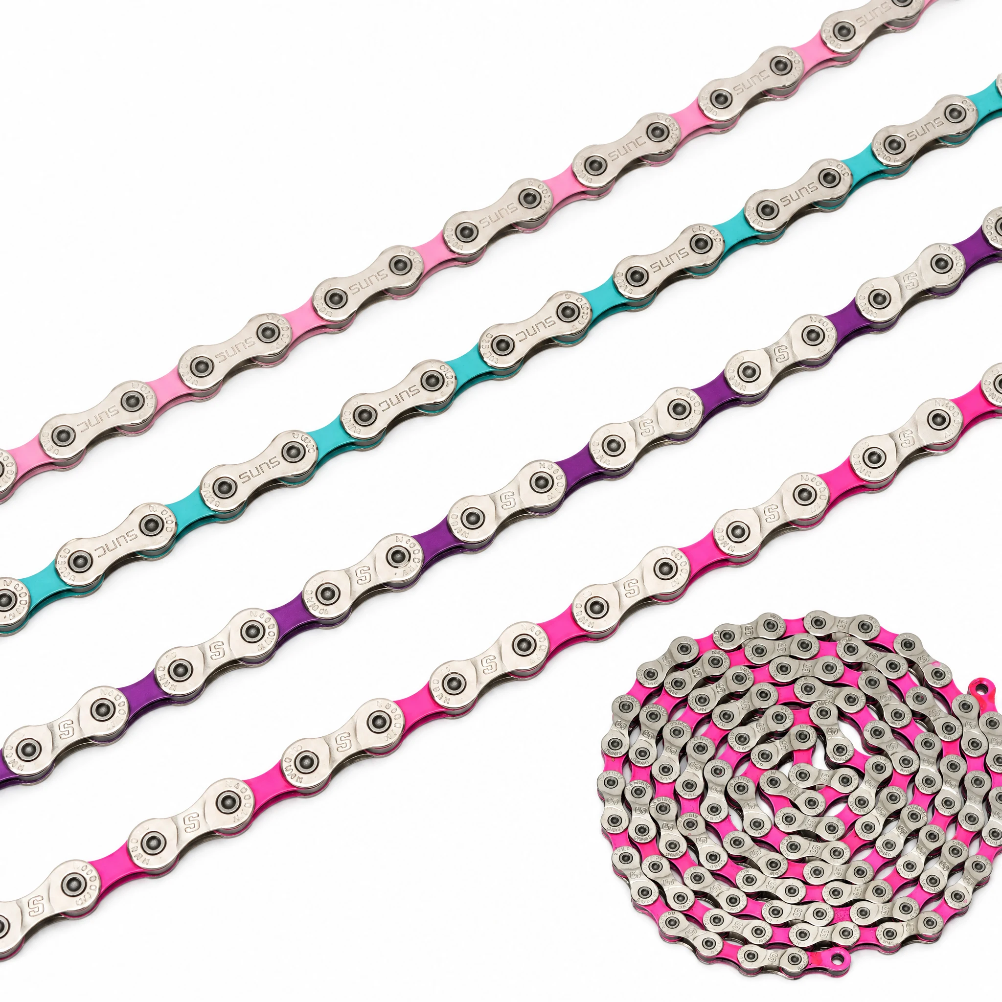 Cadena de Bicicleta SUMC Crescent Hollow de 12 Velocidades, Ultraligera, de Alta Resistencia, Color Arcoíris, para Bicicletas de Montaña y Carretera