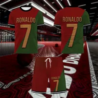 2025 Summer New Children's Set Football Series Club Clothing Ronaldo 3D Children's Sports Set Elegant, Comfortable and Fashionab