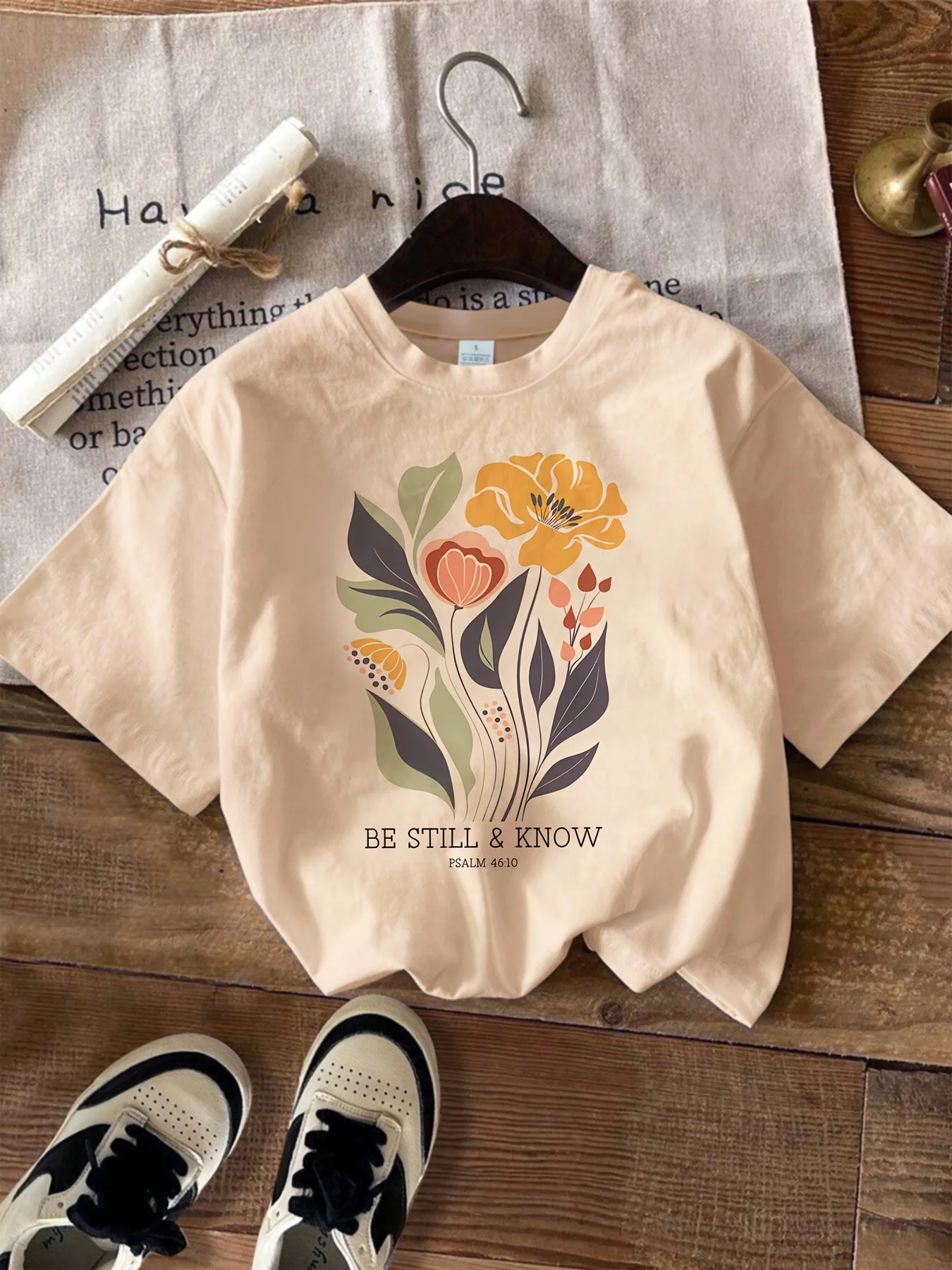 2026 Lady's Tops Stylish And Elegant Abstract Painting Plants Graphic T-Shirt Casual Crew Neck Short Sleeve Top Daily Streetwear
