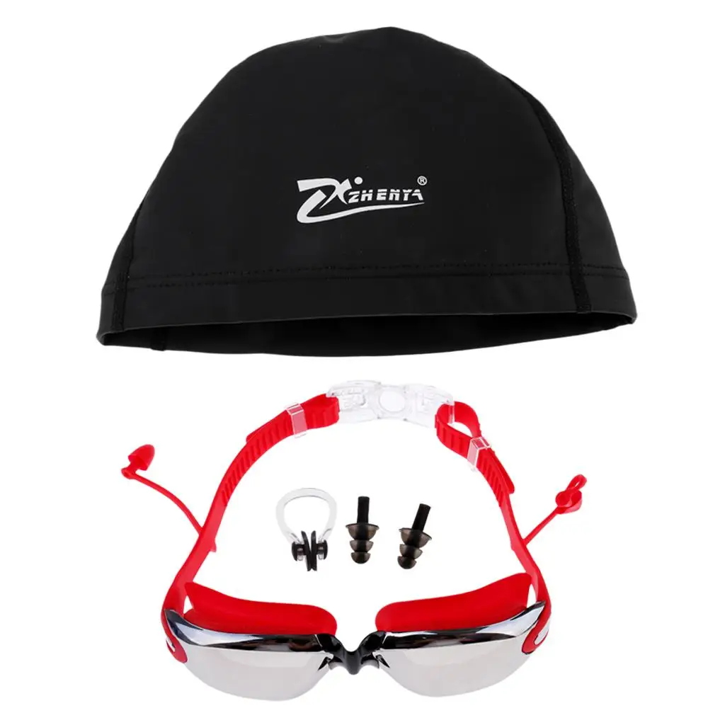 Swimming Goggles + Storage Case + Swimming Cap Hat + Clip + 2pcs Ear Plugs