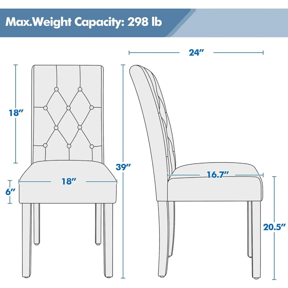 مجموعة من 6 كراسي طعام حديثة من الجلد الصناعي من Yaheetech مع أرجل من الخشب الصلب وحشوة معنقدة بأزرار #3