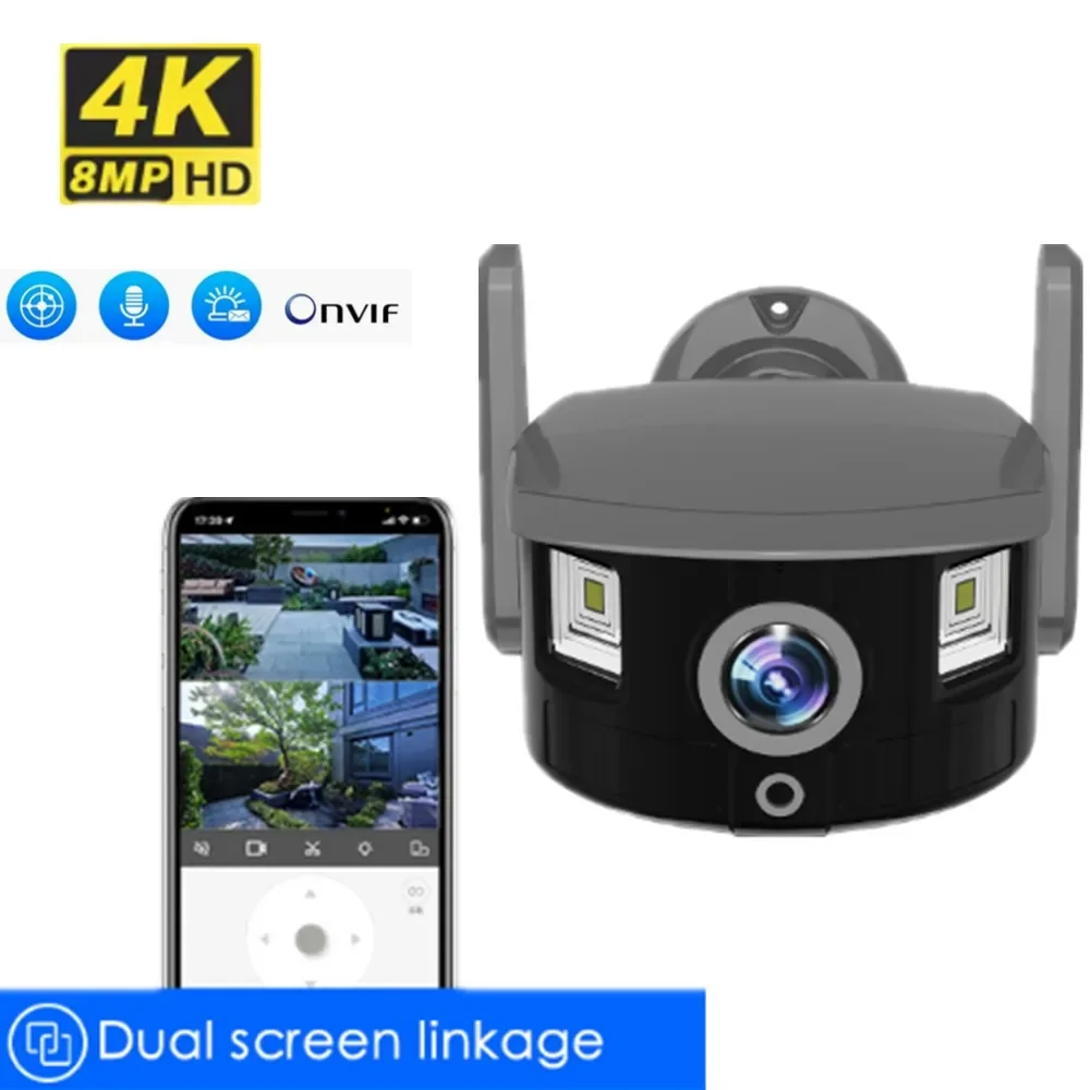 Kamera IP WiFi 4K 5 MP z podwójnym ekranem 180 °   Szerokokątna kamera outdoorowa Night Vision Kamera PTZ z detekcją ruchu Monitorowanie bezpieczeństwa