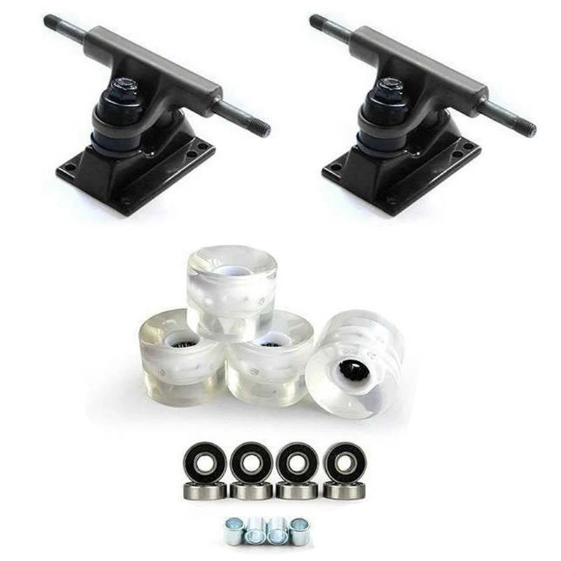 

DIY 3.25Inch Black Skateboard Trucks With 60X45mm PU LED Skateboard Wheels Bridge And ABEC-9 Bearings