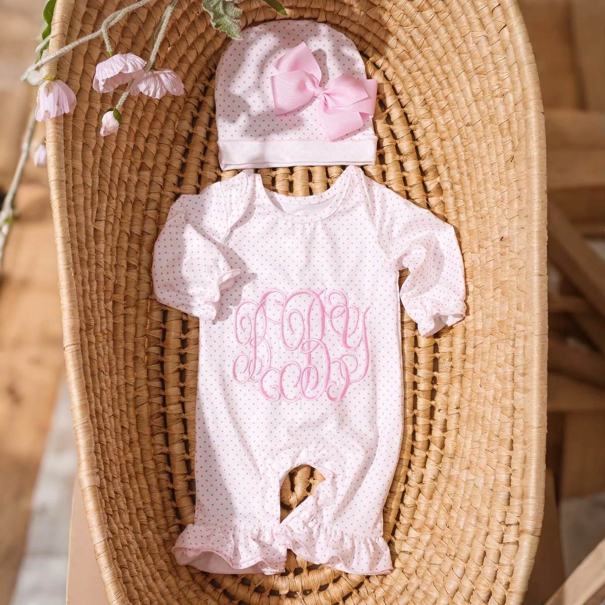 Ylsteed 2 قطعة مجموعة الزي التصوير الفوتوغرافي للفتيات حديثي الولادة التطريز الطفل كشكش بذلة مع قبعة Bowknot الشريط #4