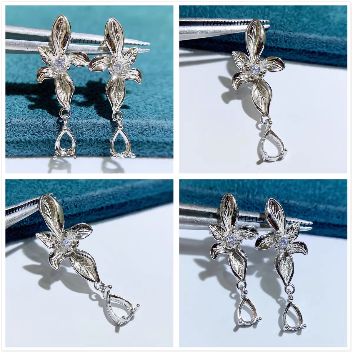 MeiBaPJ 4*6 5*7 Water Drop Stones Jewelry Set Holder Pendant Earrings 2-pieces Suit Fine Wedding Jewelry for Women
