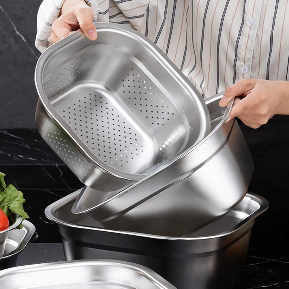 

1 set Stainless Steel Colander 24cm Mesh Strainer Basket Kitchen Food Sieve Sifter Rice Washing Fruit Vegetable Drainer