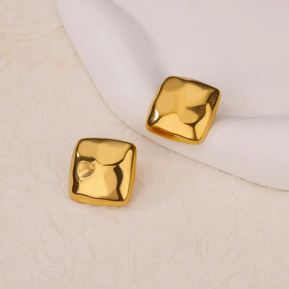 Stainless Steel Square Stud Earrings For Women Gold Plated Geometric Earring 2024 Trendy Weeding Jewelry Accessories Gift