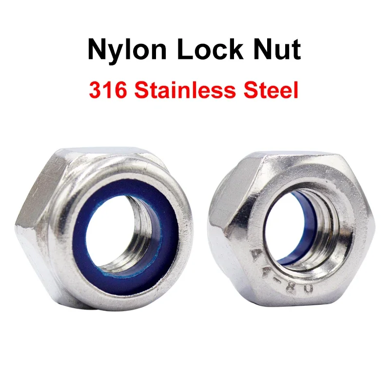 1-50PCS 316 Stainless Steel  Self-locking Nut DIN985 Hex Nylon Lock Nuts M3 M4 M5 M6 M8 M10 M12 M14 M16 M18 M20 M22  M24 M27 M30