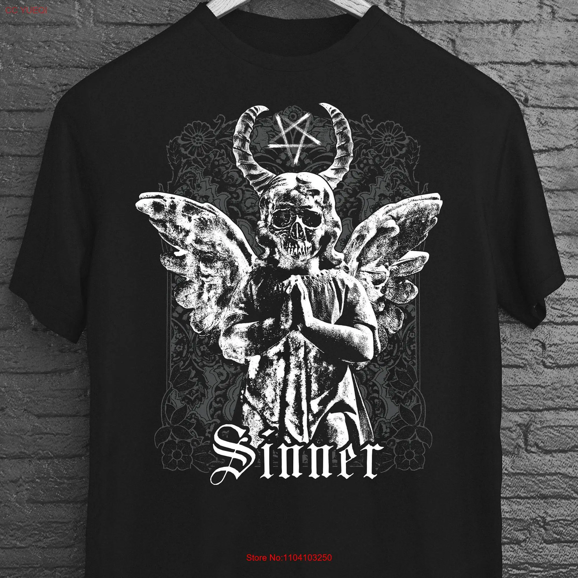 Sinner Pentagram Satanic T Shirt Gothic Clothes Cursed Emo Angel Horror Halloween s long or short sleeves