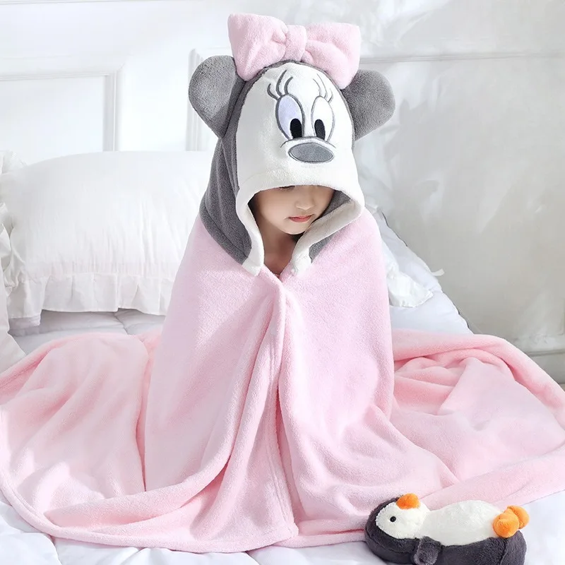 

Cute Disney Mickey Mouse Children's Bath Towel Hooded Canopy Baby Cartoon Coral Fleece Bathrobe Extra Thick Without Hair Loss