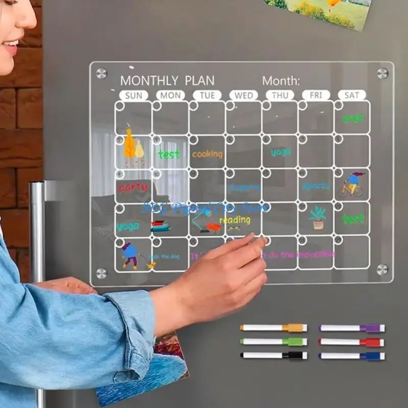 U75B 3pcs Acrylic Dry Wipe Boards for Refrigerator Calendar Function Markers Included