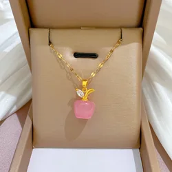 Fashionable Cat's Eye Stone Apple Necklace with Zircon for Women, Great Christmas Jewelry