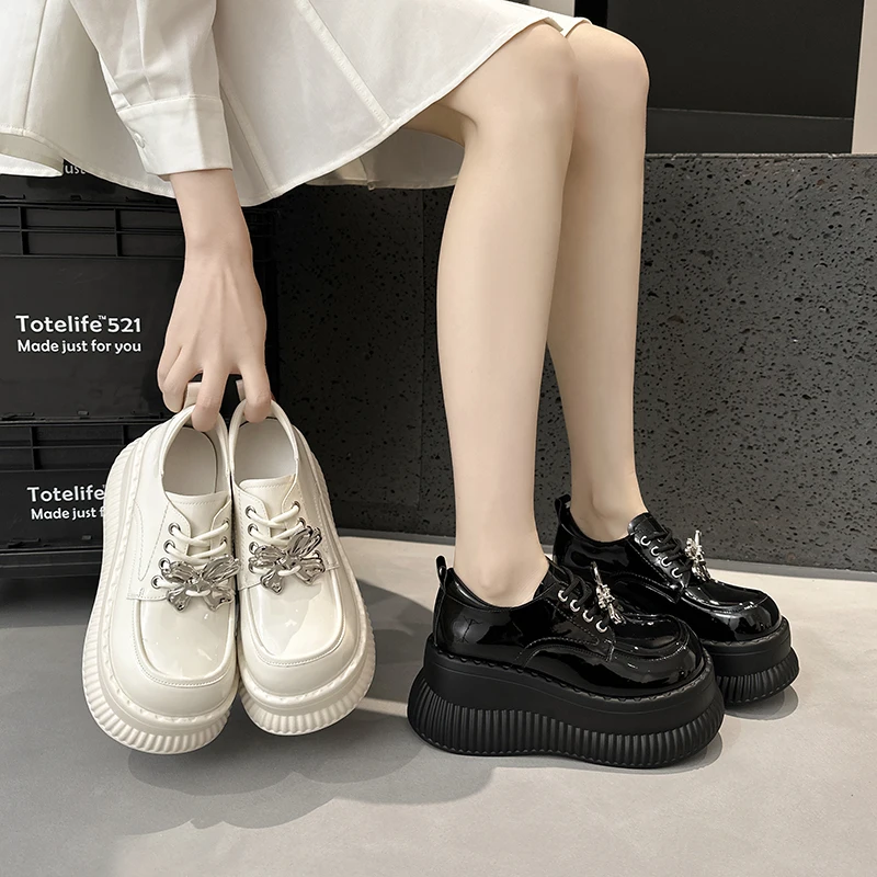 AUTUSPIN bardzo wysokie damskie mokasyny na platformie koronka na co dzień płaskie buty damskie skóra z mikrofibry oksfordy Zapatillas Mujer