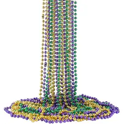 12Pcs/Bags Mardi Gras Beads Round Metallic Colors Patrick's Day Beaded Necklace Costume Necklace Accessory For Events Party