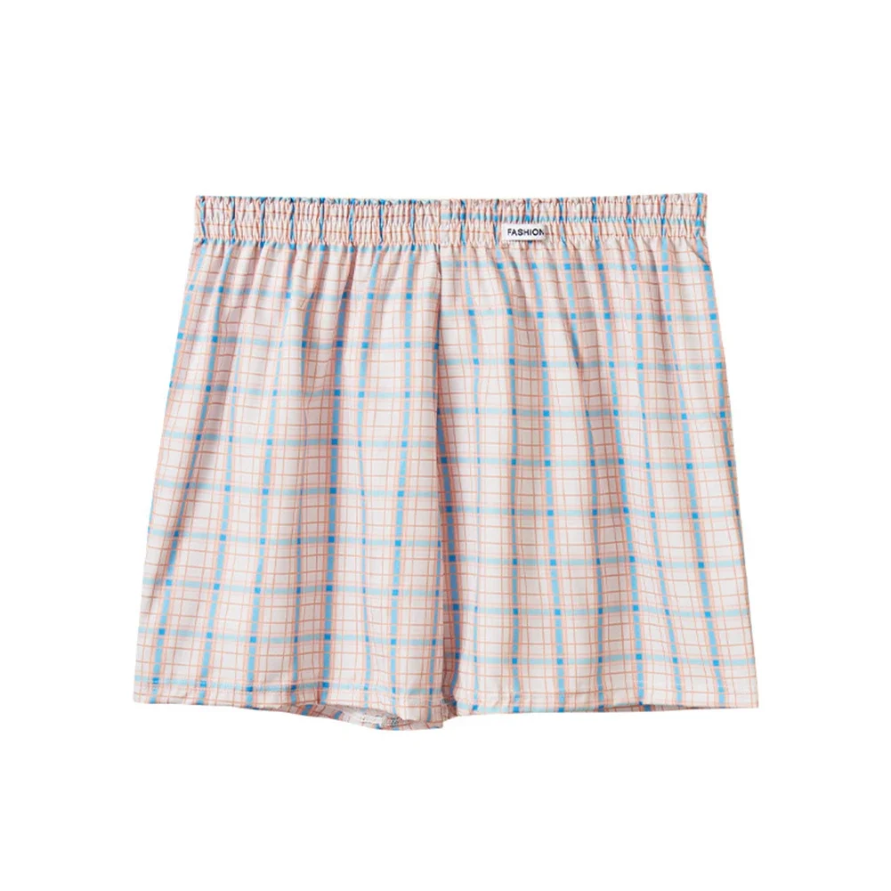 Plaid Boxer Briefs Men Loose Boxers Shorts Underwear Middle Waist Trunk Man Sleep Bottoms Breathable Homewear