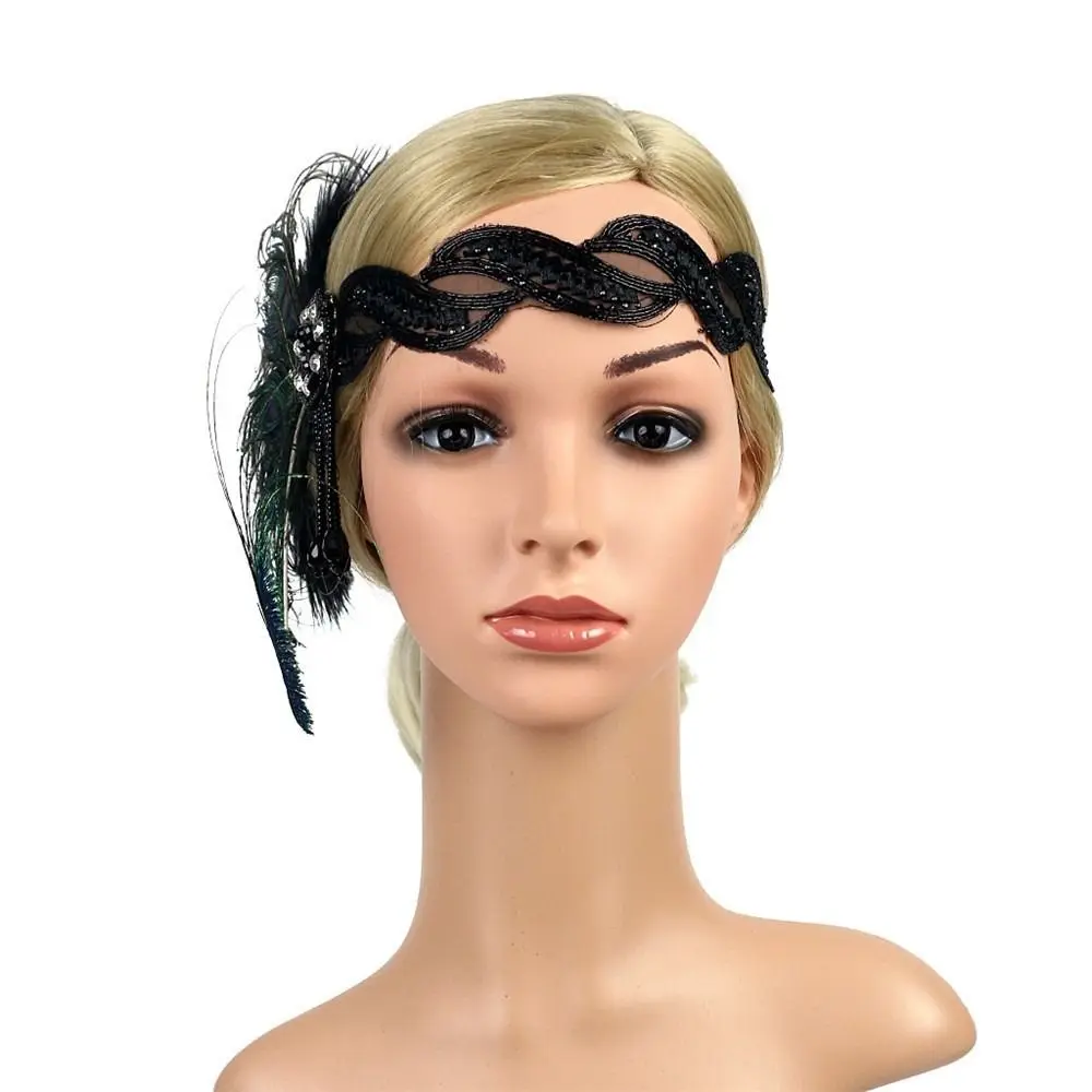 

Woman 1920s Wear Decor Hair Accessories Halloween Party Gatsby Headdress Feather Flapper