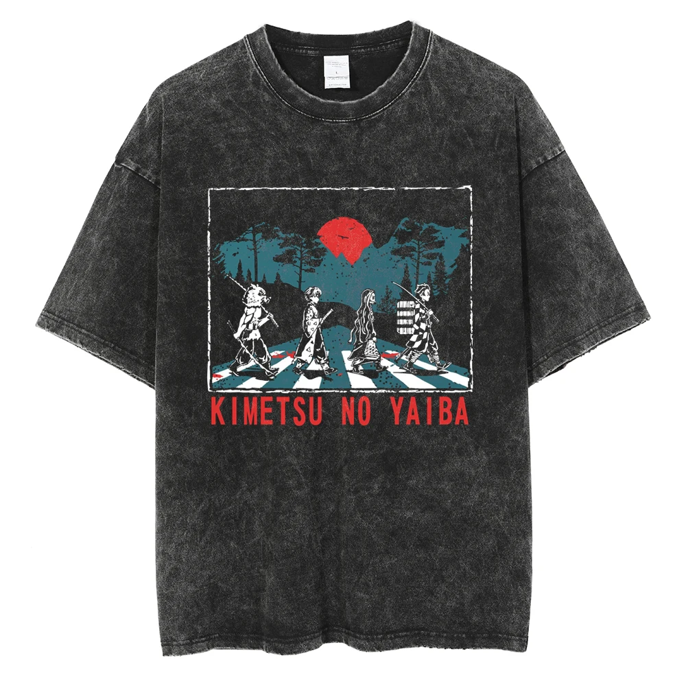 2026 Neujahr Herren Anime-Muster T-Shirt Streetwear Retro Gewaschen Original Baumwolle Übergroßes T-Shirt Herren Lockeres T-Shirt