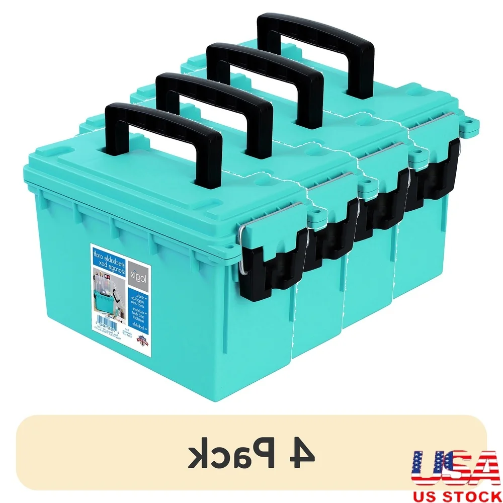 

4 Pack Stackable Craft Storage Box Water Dust Resistant Locking System Interlocking Design Crafts Fabric Jewelry Supplies