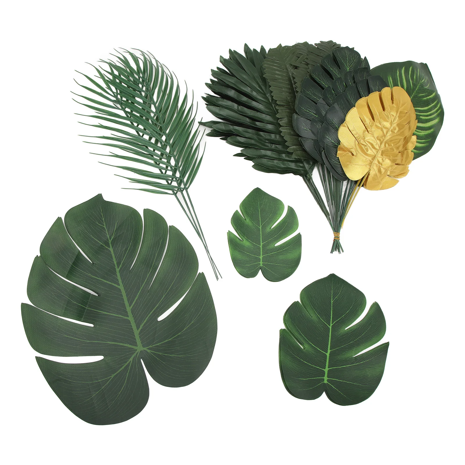 

70Pcs Artificial Palm Leaves 10 Kinds Of Plants Simulation Tropical Plant Leaves For Hawaiian Party Home Decoration