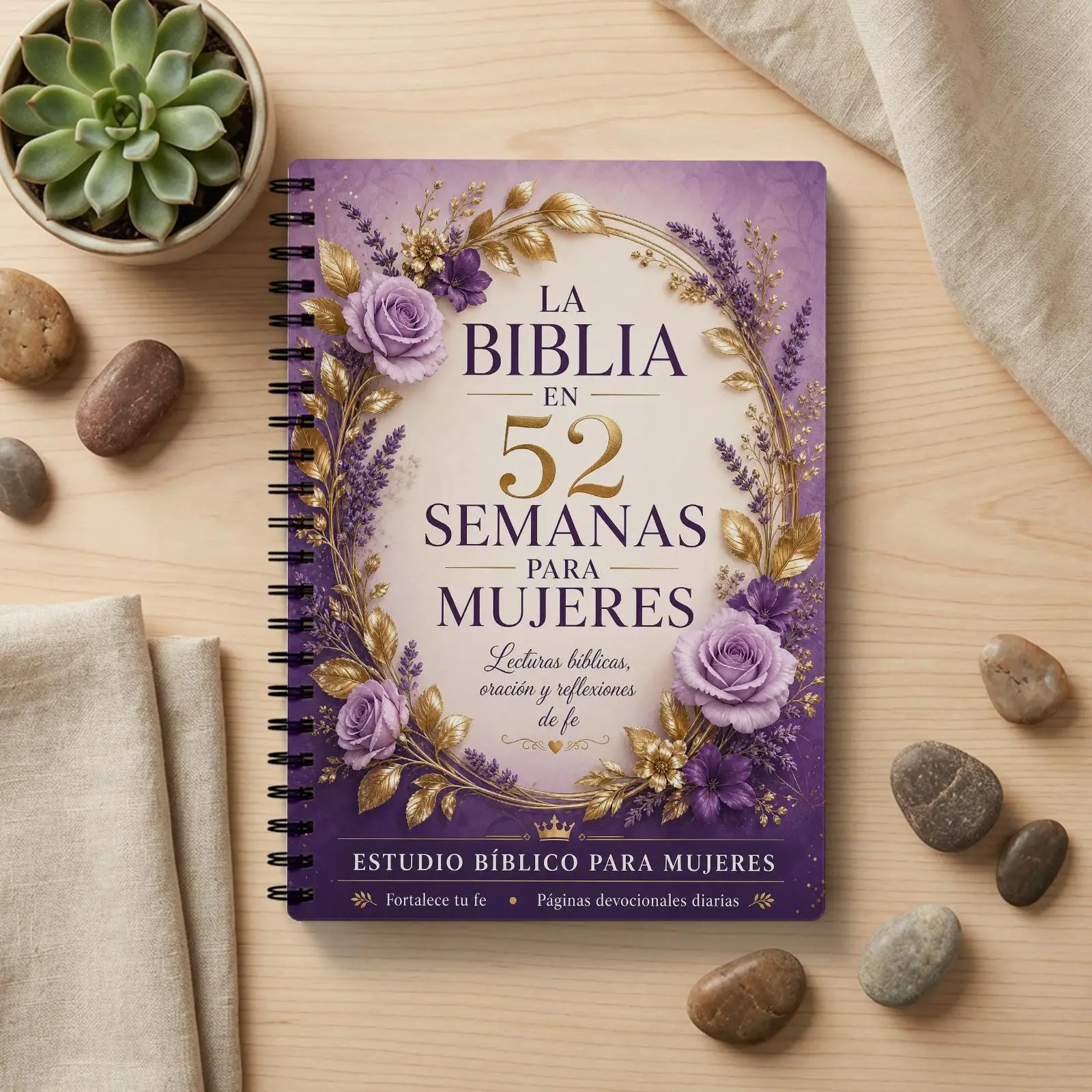 52-Week Spanish Bible Study Journal for Women, Floral Cover, Weekly Devotional Planner, Portable Faith Notebook