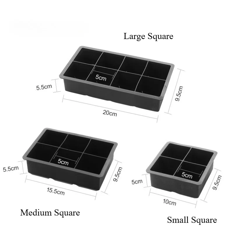 4/6/8 Grids Silicone Ice Cube Molds Big Tray Mold Ice Cube Maker Reusable Durable Bar Pub Whiskey Cocktail Ice Block Maker Model