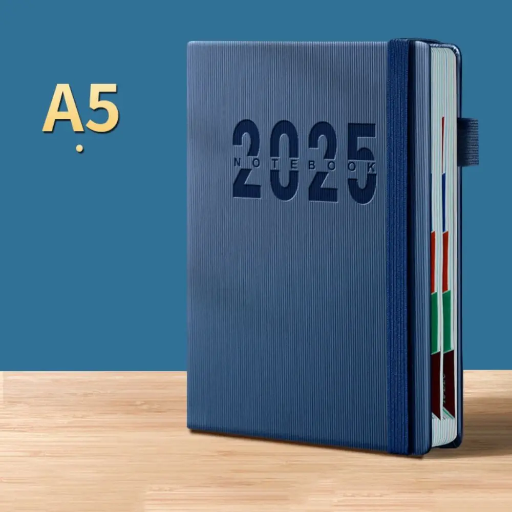 2025 A5 Textured PU Portable Agenda Book English Calendar Book Notepads Creative Daily Planner Reminder Desktop Date Calendar