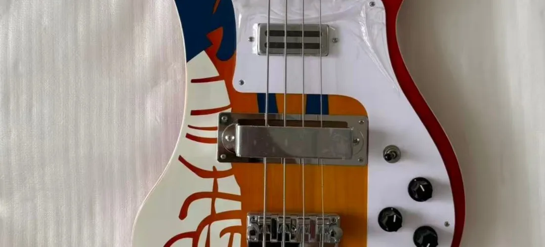 Hot high quality Unique Art‑Painted Bass Guitar One‑of‑a‑Kind Graphic Finish White Pickguard guitar