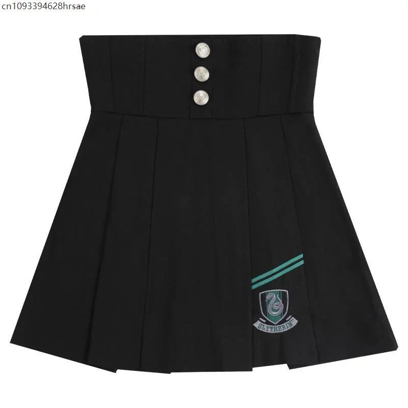 High Waist Pleated Skirt Two-piece Set Women American Preppy Style Green Striped Po lo Neck Short Sleeve Single-breasted Dress