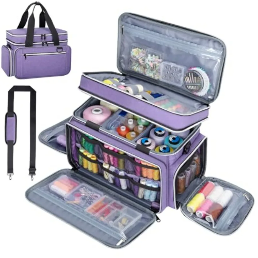 

Large Sewing Supplies Organizer, Double Layer Sewing Storage Organizer with Two Detachable Dividers, Travel Sewing Bag Organize