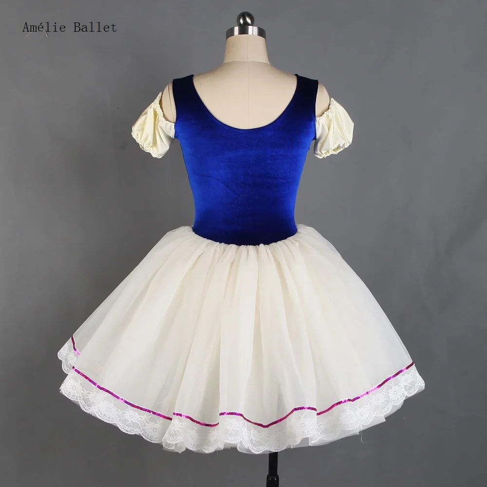 21089 Leotardo de terciopelo azul con 5 capas de falda tutú de tul suave para niñas y mujeres, trajes de espectáculo escénico de Ballet, tutús románticos