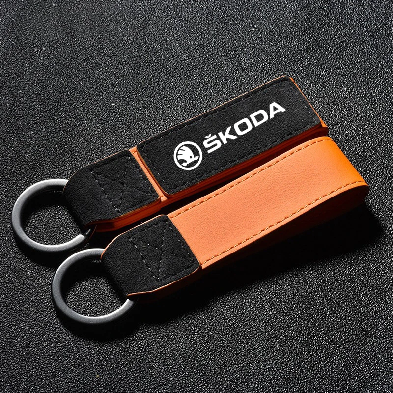 Luxury Car Vintage Leather Keychain Ring Suede Keyring For Skoda S Logo A7 Octavia A5 RS Rapid Fabia Superb KAMIQ Kodiaq Fabia