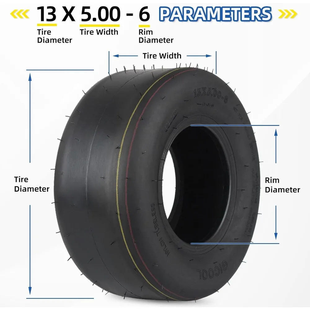 

(2 Pack) 13x5.00-6 Lawn Mower Tubeless Tire, 13x5-6 Riding Zero Turn Lawnmower Smooth Turf Tyre, 4 Ply