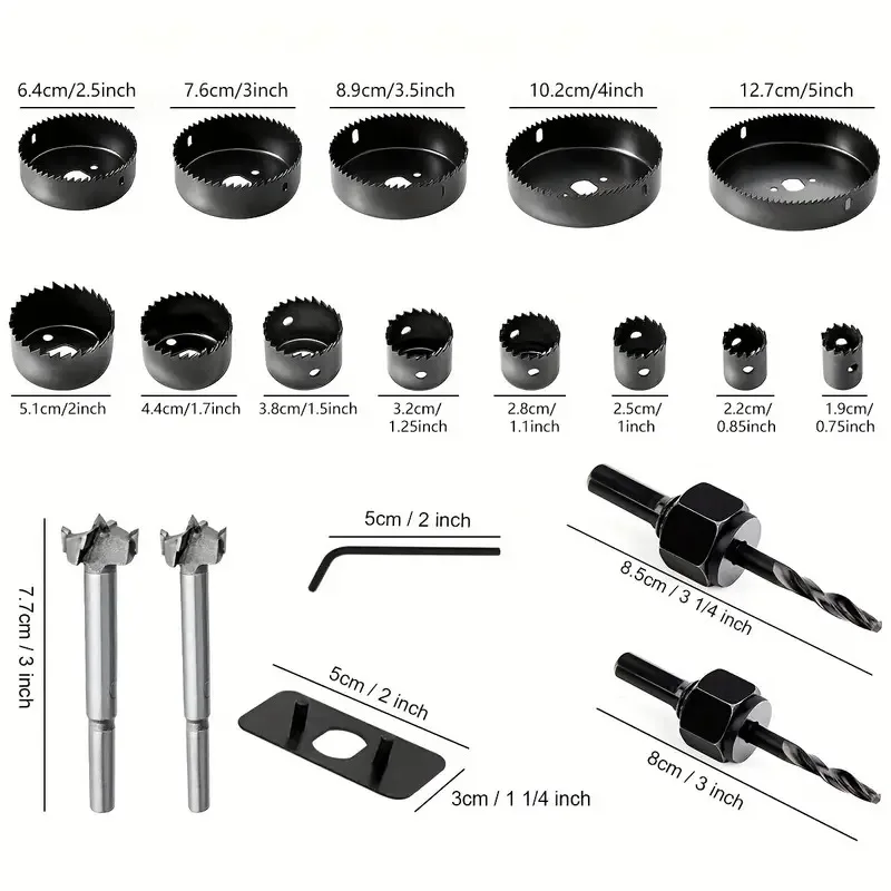 Woodworking Hole Saw Set Cutting Pack 21PC with Alloy Woodworking Flat Wing Drill 13 Pieces Saw Blade Hole Opener Set