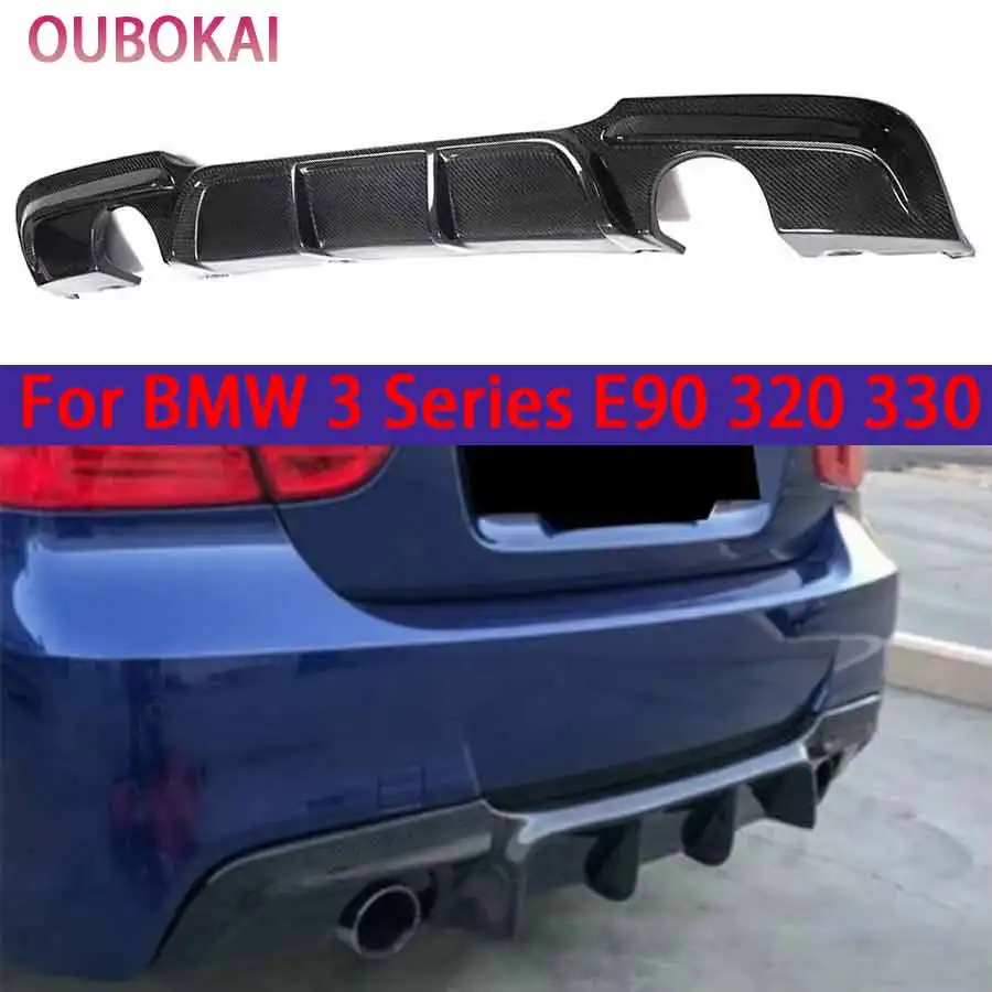 For BMW 3 Series E90 320 330 2005-2011 Carbon Fiber Car Rear Bumper Diffuser Rear Splitters Spoiler Back lip K Style Body Kit