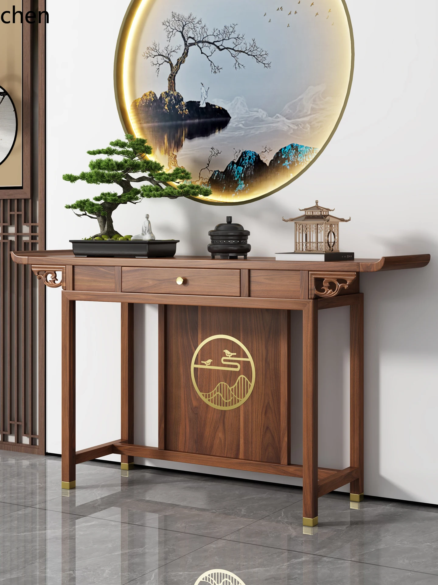 

YXY Walnut Living Room Entrance Door Supply Table Entrance Table Against the Wall Super Narrow Bar Solid Wood Entrance Cabinet