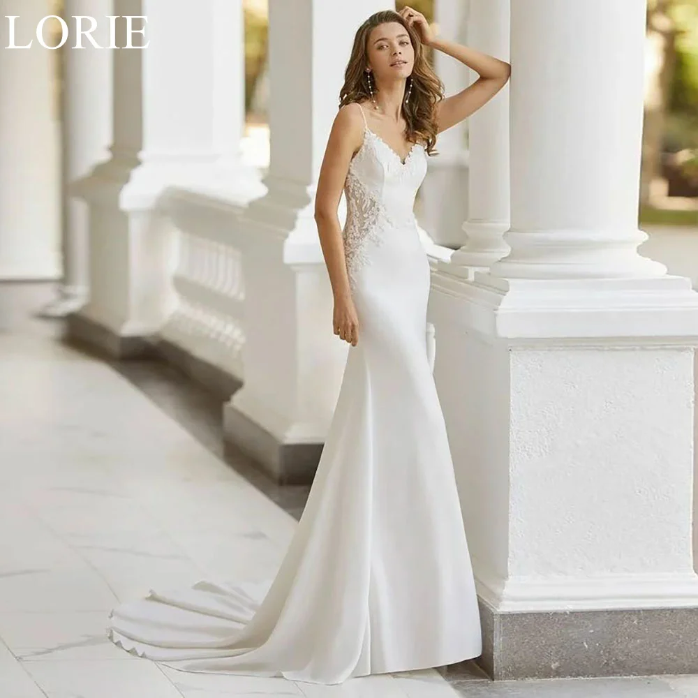 

LORIE Elegant Spaghetti Straps Mermaid Wedding Dresses Lace Appliques V-Neck 2024 BOHO Backless Bridal Gown Vestidos De Novia