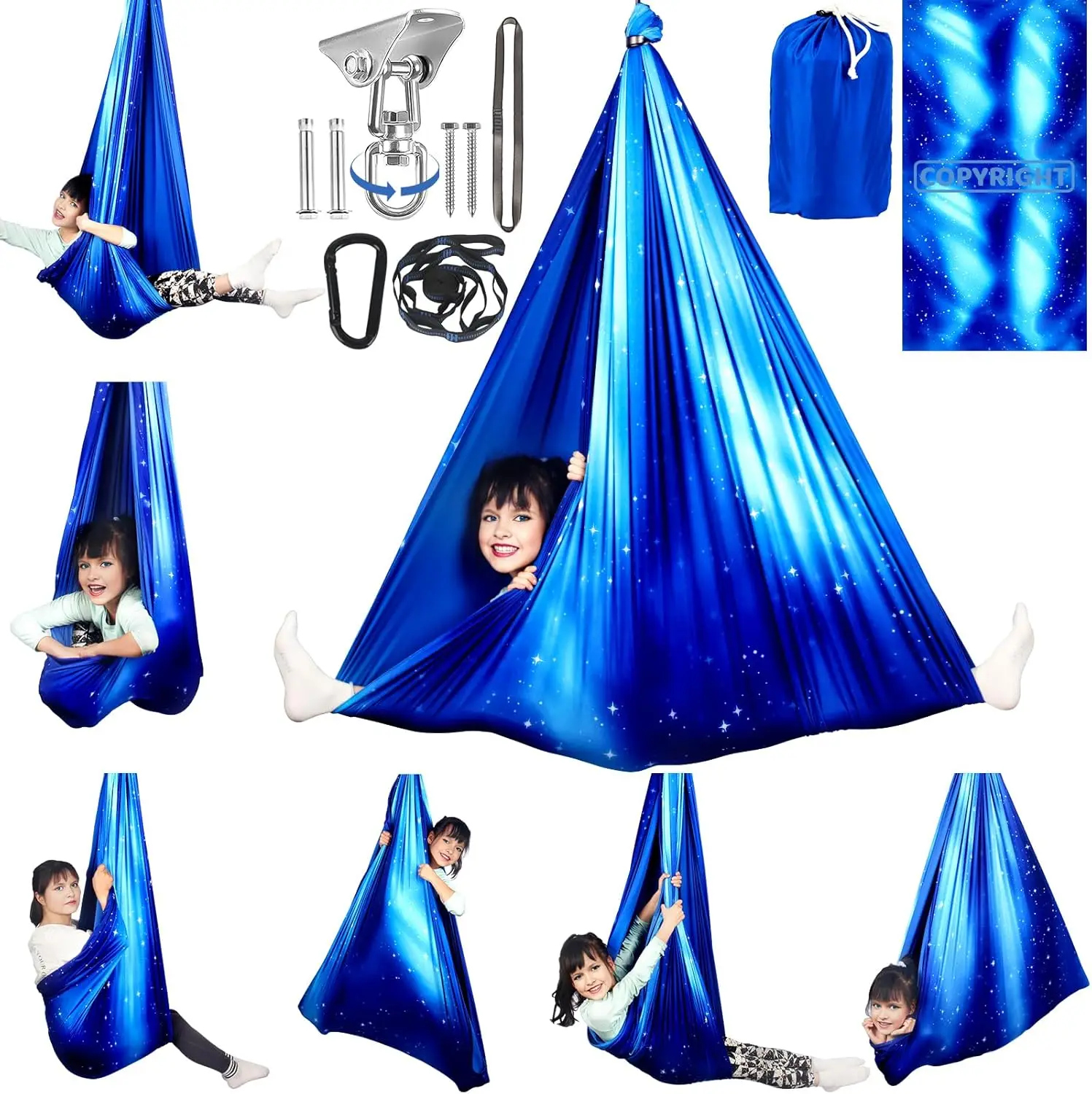 

Double Layer Sensory Swing for Kids and Adults, Holds 300lbs, Indoor/Outdoor Therapy with Adjustable Hanger Kit