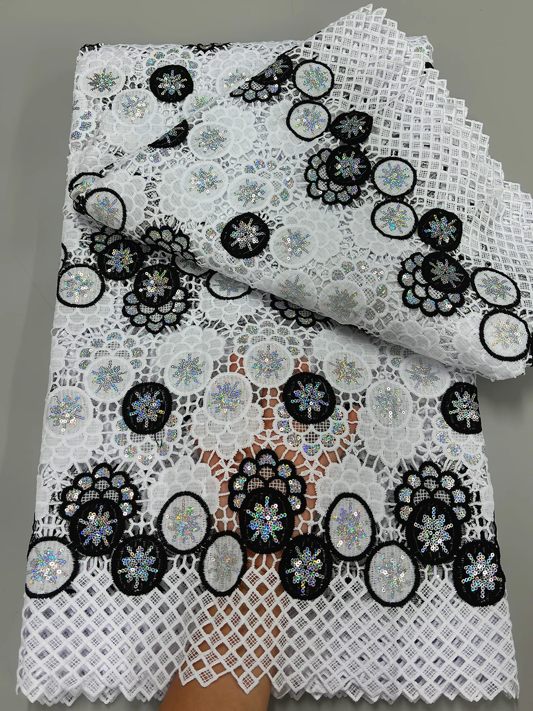 

African Milk Silk Lace Fabric 2026 High Quality Nigerian Luxury Cord Guipure Sequins Lace Fabric 5 Yards Wedding Dress for Women