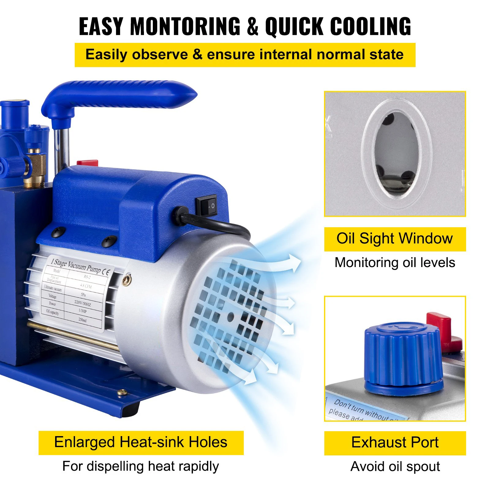 Image of Vakuumpumpe mit Manometern für HVAC-Kältetechnik R22 R12 R134A R502 Klimaanlagenadapter Vakuumverpackung Klimaanlage 1,8/3/4/4,8 CFM Vakuumpumpe für Automobilwartung