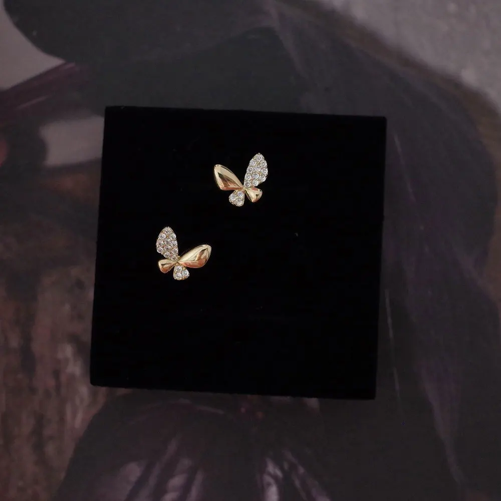 French Micro-Set Zircon Butterfly 925 Sterling Silver Stud Earrings for Women Exquisite Grace Jewelry Accessories