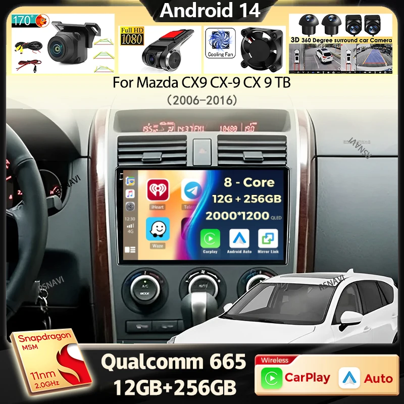 

Автомобильное радио Android 14 Carplay для Mazda CX9 CX-9 CX 9 TB 2006-2016, мультимедийный видеоплеер, навигация, GPS, стерео, авторадио