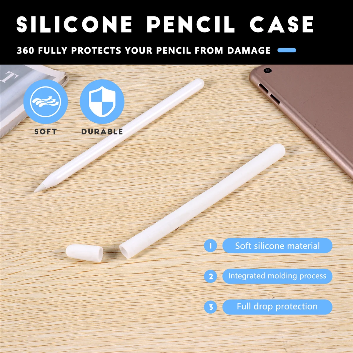 FZFZ Tablet Stylus Pen Capa protetora para lápis 2 casos portátil macio silicone lápis caso acessório branco