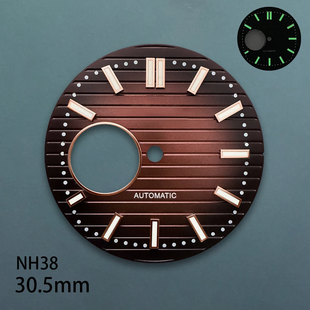 30.5mm Hollow-out S Dial Fit NH38/35/36 Movement Green Luminous Stripe Quality Dial For Na utilus Watch Modification Accessories