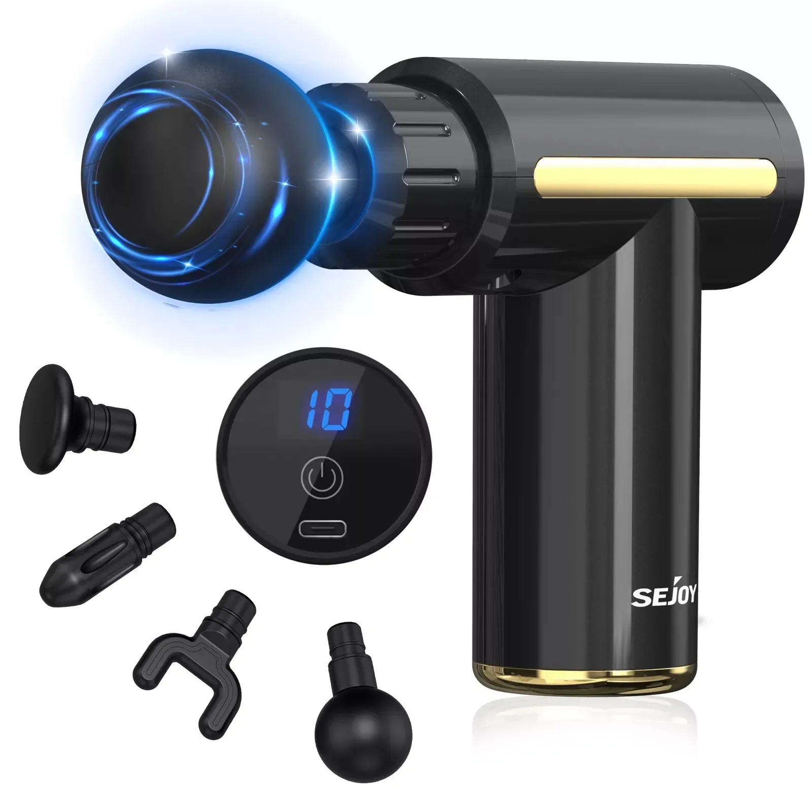 

Sejoy Massage Gun Relaxation Deep Tissue Percussion Muscle Relax Massager 10 Speed 4 Heads