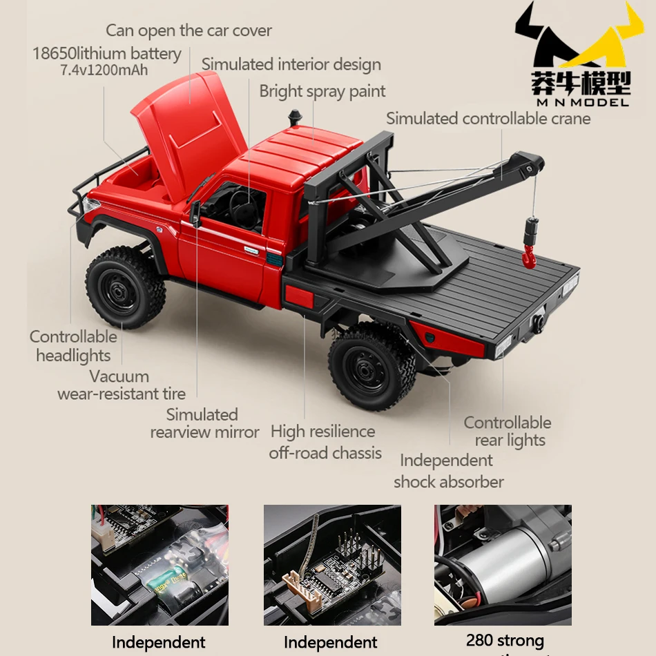 MN modèle 1/12 4X4 véhicule tout-terrain de sauvetage télécommandé tout Terrain voiture camion d'escalade grue pick-up roche chenille Collection jouet